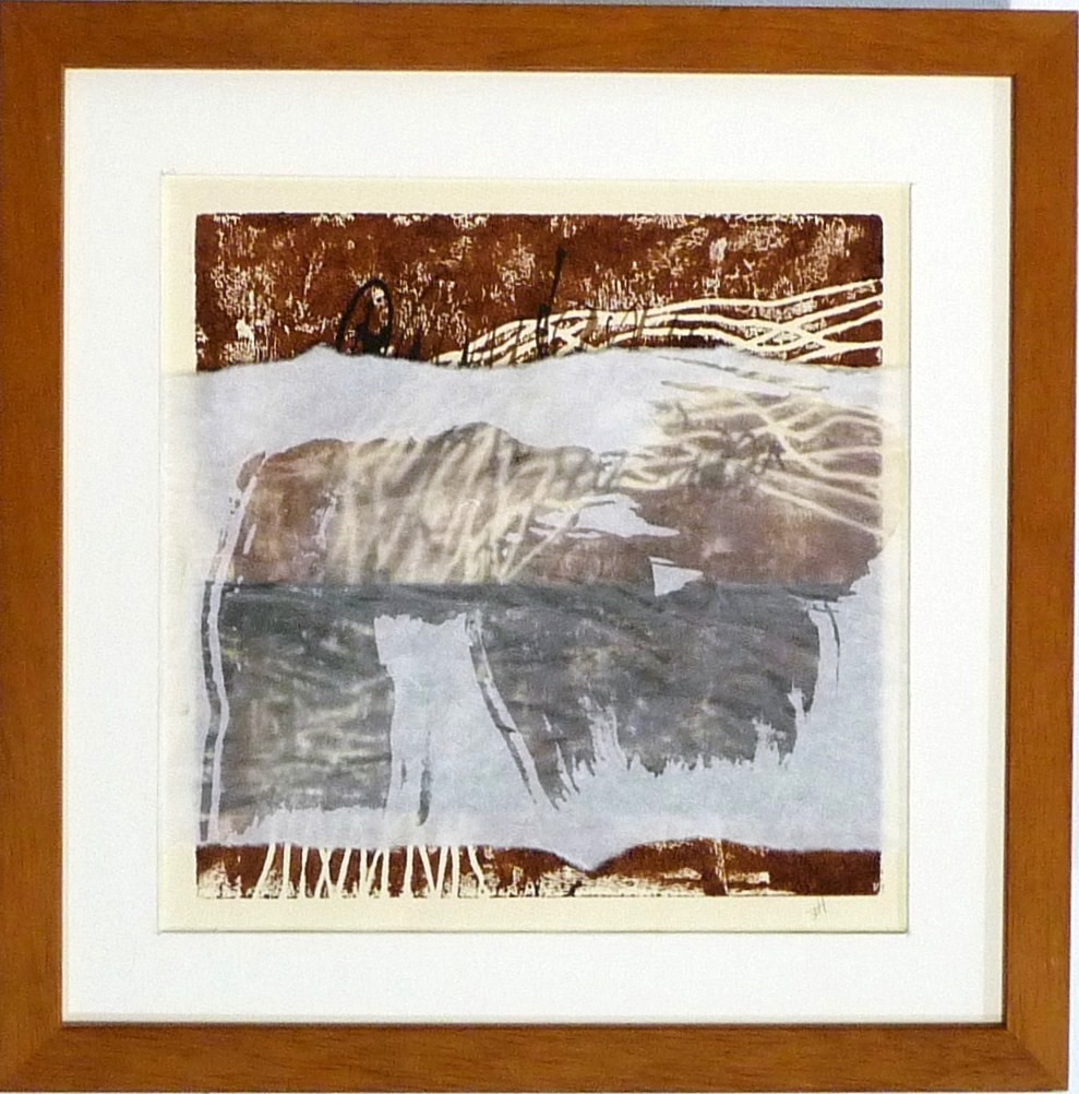 Parallelen II, 30 x 30 cm, gerahmt, Linoldruck, Papier, Wachs