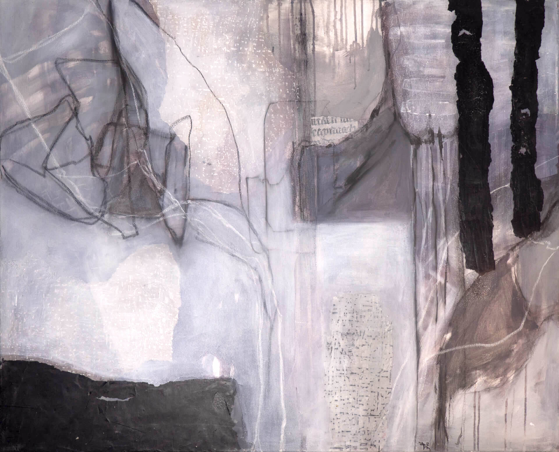„Silbergrau im Sand“, 80 x 100 cm, Acryl Mischtechnik auf Leinwand